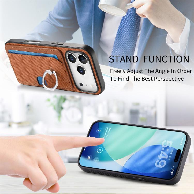 For iPhone 17 Pro Carbon Fiber Ring Side Insert Card Bag MagSafe Phone Case