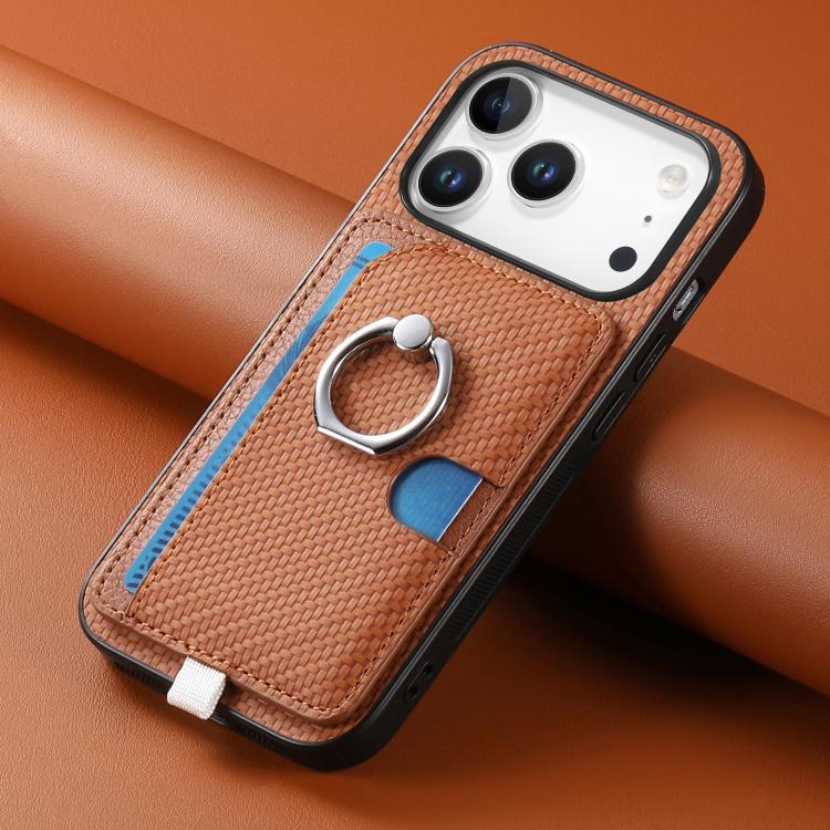 For iPhone 17 Pro Carbon Fiber Ring Side Insert Card Bag MagSafe Phone Case