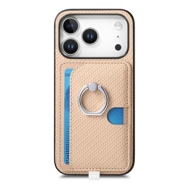 For iPhone 17 Pro Carbon Fiber Ring Side Insert Card Bag MagSafe Phone Case