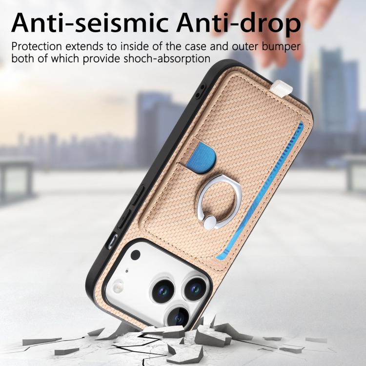 For iPhone 17 Pro Carbon Fiber Ring Side Insert Card Bag MagSafe Phone Case