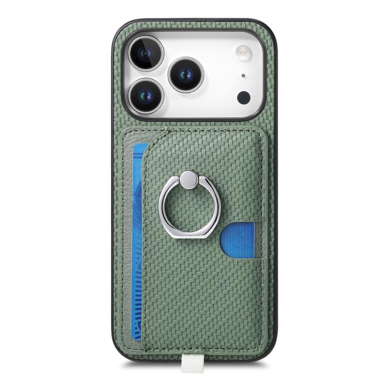 For iPhone 17 Pro Carbon Fiber Ring Side Insert Card Bag MagSafe Phone Case
