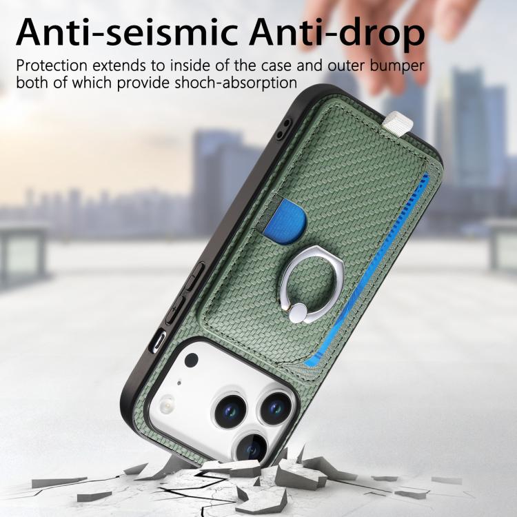 For iPhone 17 Pro Carbon Fiber Ring Side Insert Card Bag MagSafe Phone Case