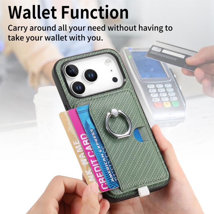For iPhone 17 Pro Carbon Fiber Ring Side Insert Card Bag MagSafe Phone Case