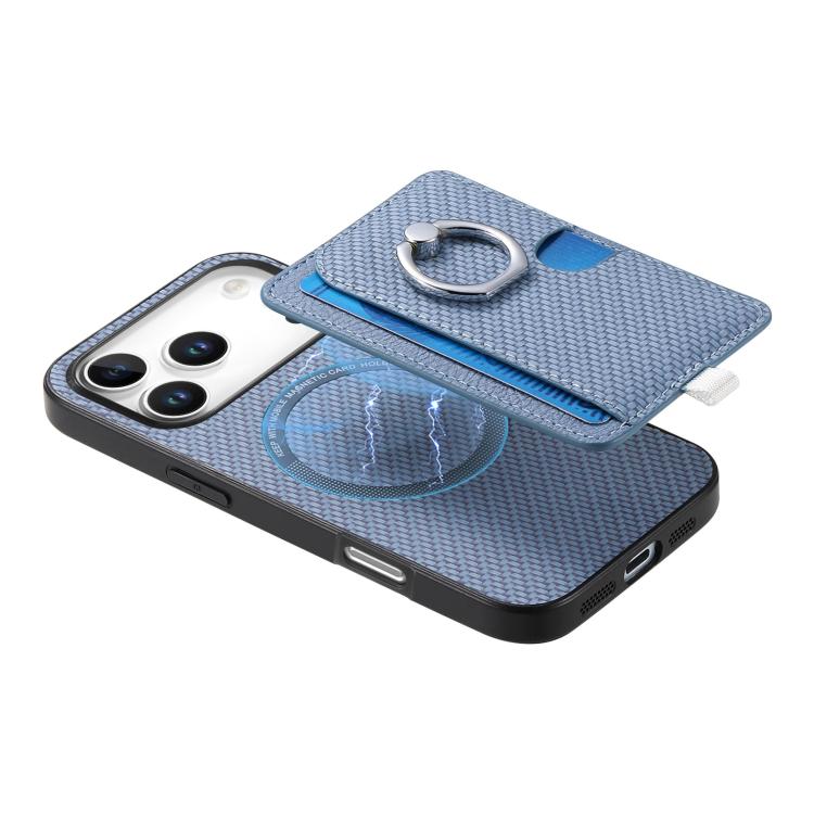 For iPhone 17 Pro Max Carbon Fiber Ring Side Insert Card Bag MagSafe Phone Case