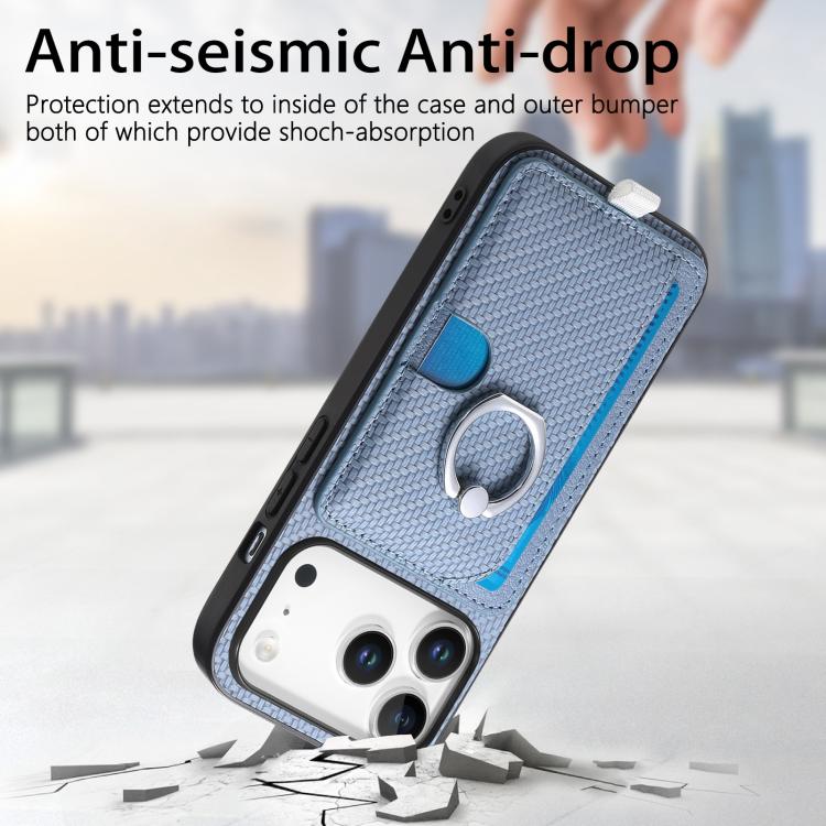For iPhone 17 Pro Max Carbon Fiber Ring Side Insert Card Bag MagSafe Phone Case