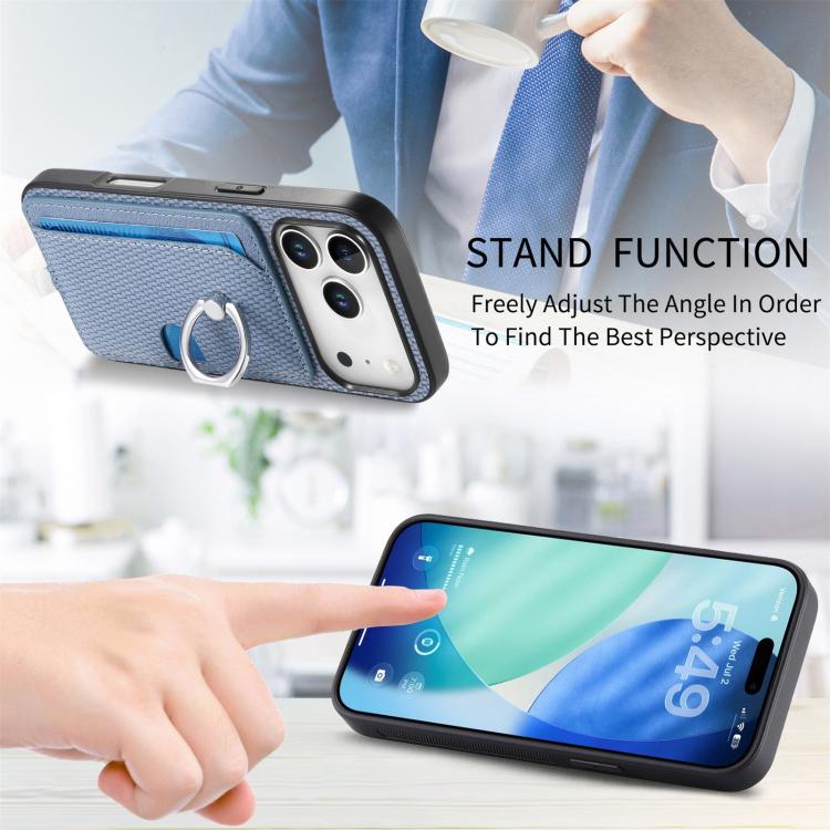 For iPhone 17 Pro Max Carbon Fiber Ring Side Insert Card Bag MagSafe Phone Case