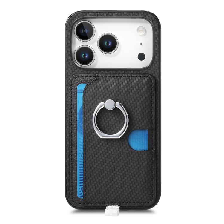 For iPhone 17 Pro Max Carbon Fiber Ring Side Insert Card Bag MagSafe Phone Case