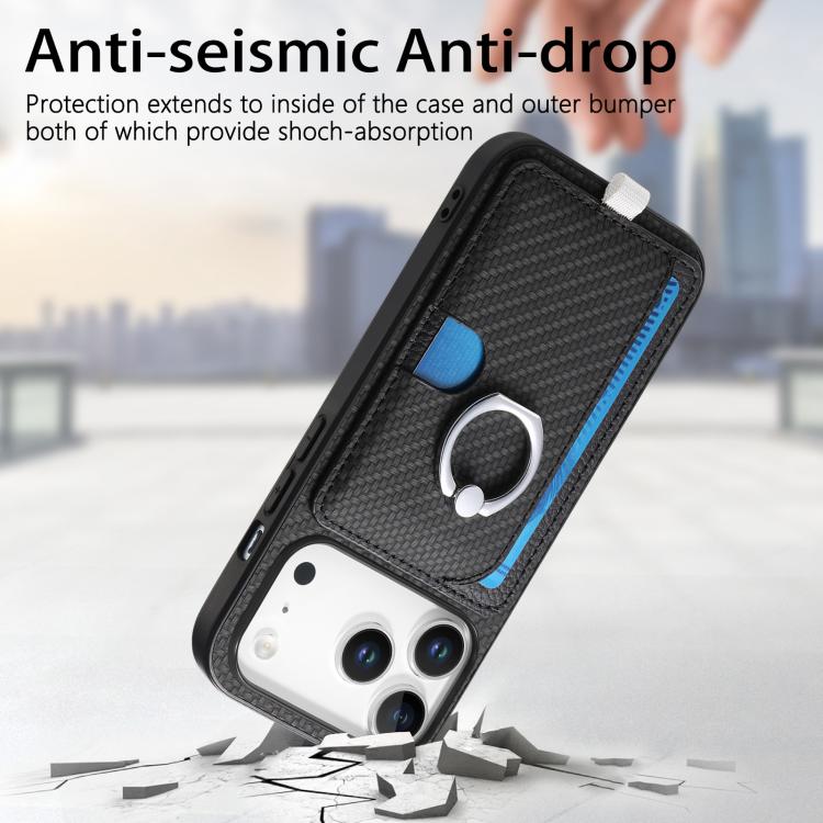 For iPhone 17 Pro Max Carbon Fiber Ring Side Insert Card Bag MagSafe Phone Case