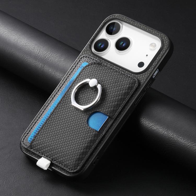For iPhone 17 Pro Max Carbon Fiber Ring Side Insert Card Bag MagSafe Phone Case