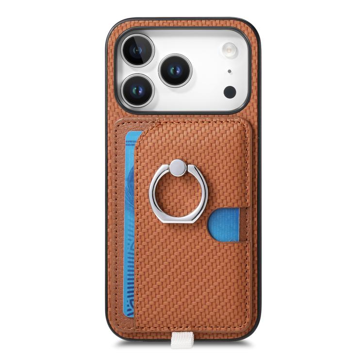 For iPhone 17 Pro Max Carbon Fiber Ring Side Insert Card Bag MagSafe Phone Case