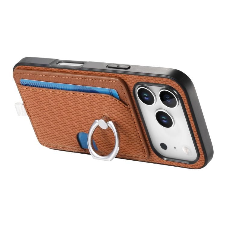 For iPhone 17 Pro Max Carbon Fiber Ring Side Insert Card Bag MagSafe Phone Case