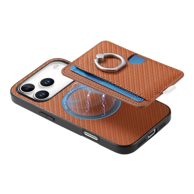 For iPhone 17 Pro Max Carbon Fiber Ring Side Insert Card Bag MagSafe Phone Case