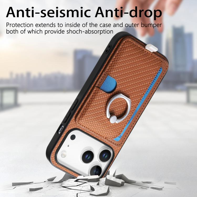 For iPhone 17 Pro Max Carbon Fiber Ring Side Insert Card Bag MagSafe Phone Case