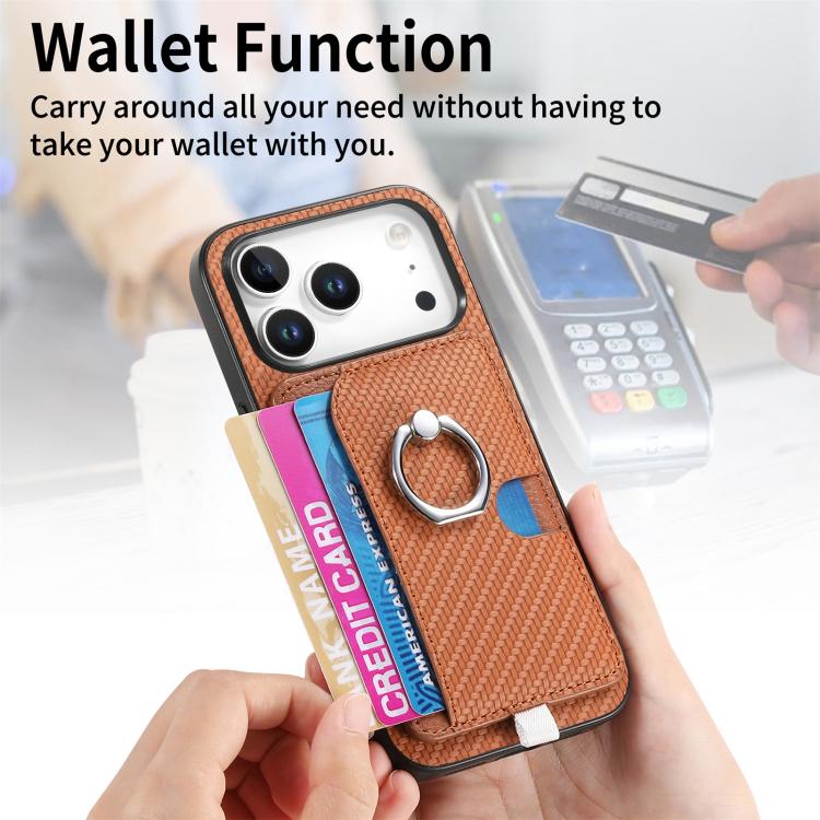 For iPhone 17 Pro Max Carbon Fiber Ring Side Insert Card Bag MagSafe Phone Case
