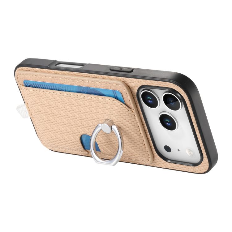 For iPhone 17 Pro Max Carbon Fiber Ring Side Insert Card Bag MagSafe Phone Case