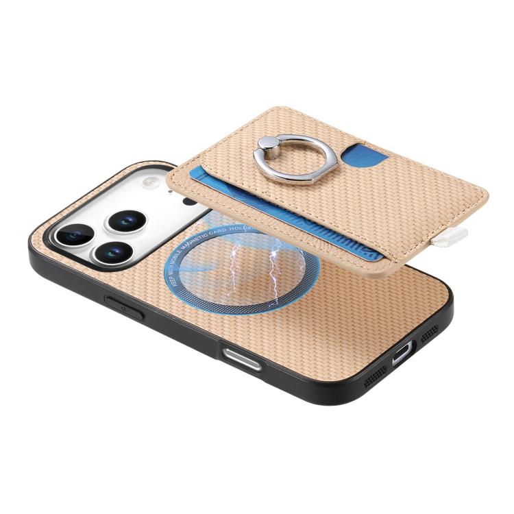 For iPhone 17 Pro Max Carbon Fiber Ring Side Insert Card Bag MagSafe Phone Case
