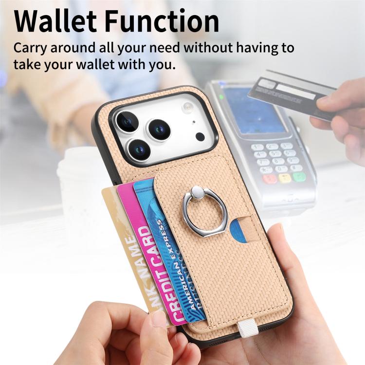 For iPhone 17 Pro Max Carbon Fiber Ring Side Insert Card Bag MagSafe Phone Case