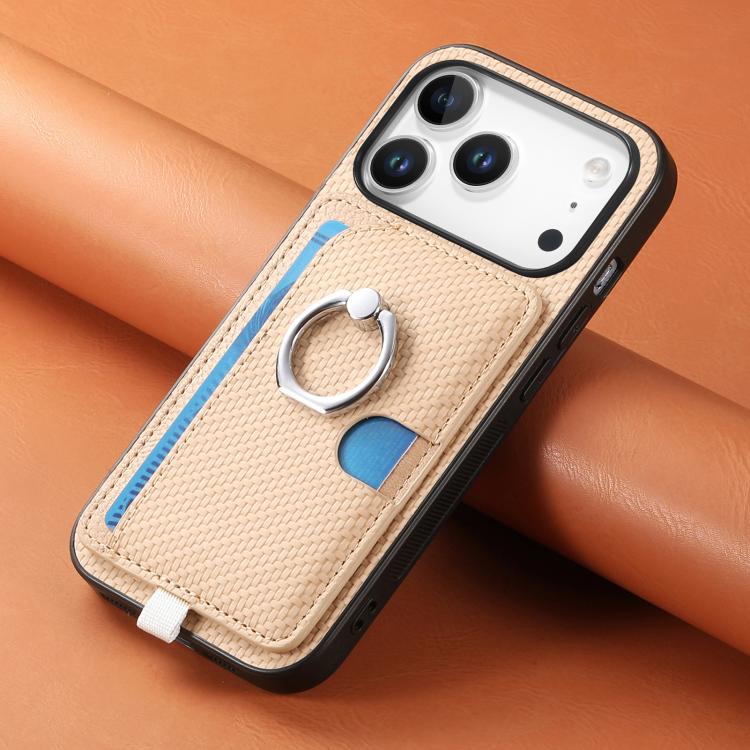 For iPhone 17 Pro Max Carbon Fiber Ring Side Insert Card Bag MagSafe Phone Case