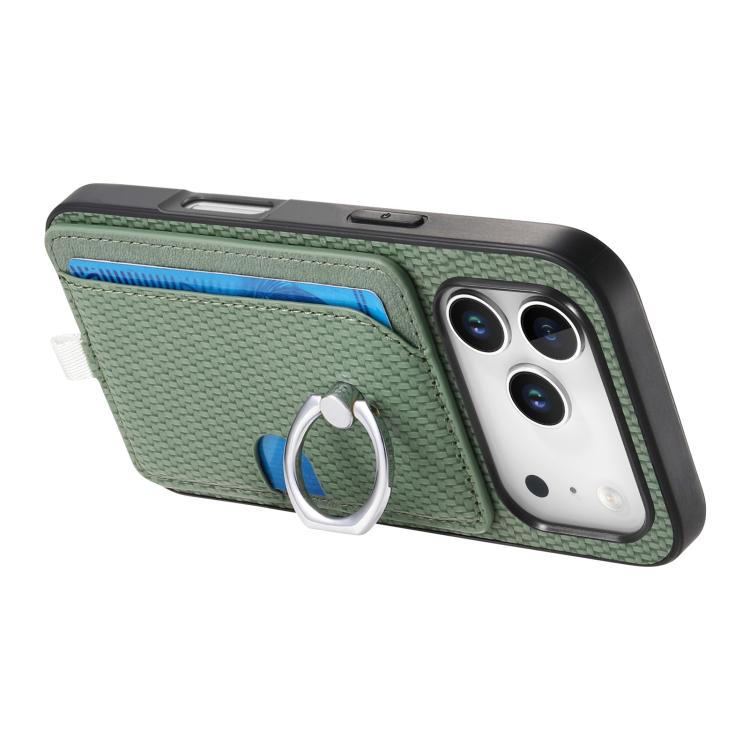 For iPhone 17 Pro Max Carbon Fiber Ring Side Insert Card Bag MagSafe Phone Case