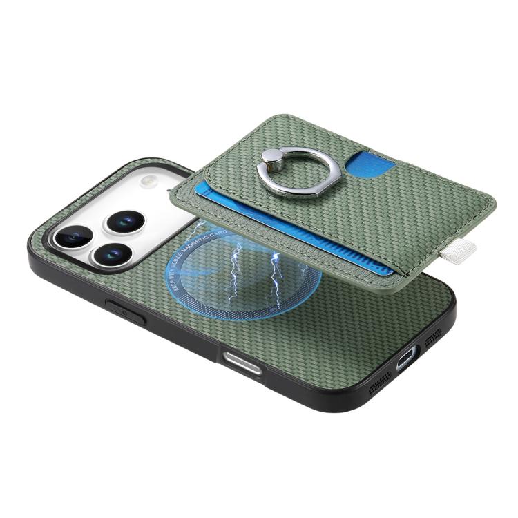For iPhone 17 Pro Max Carbon Fiber Ring Side Insert Card Bag MagSafe Phone Case