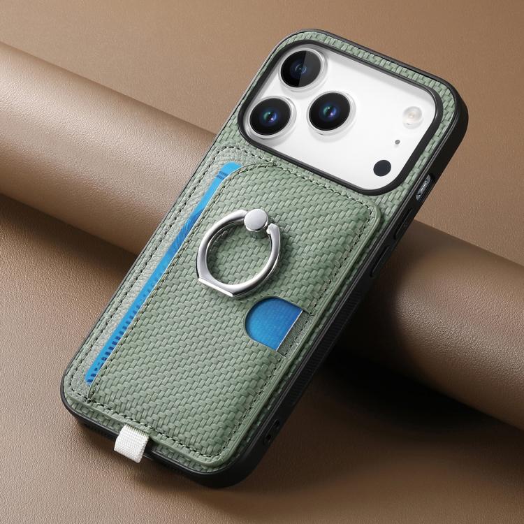 For iPhone 17 Pro Max Carbon Fiber Ring Side Insert Card Bag MagSafe Phone Case
