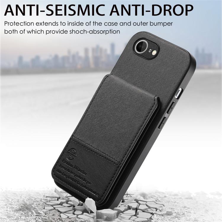 For iPhone 17e / 16e Twill Fabric Leather Vertical Flip RFID Card Bag Phone Case
