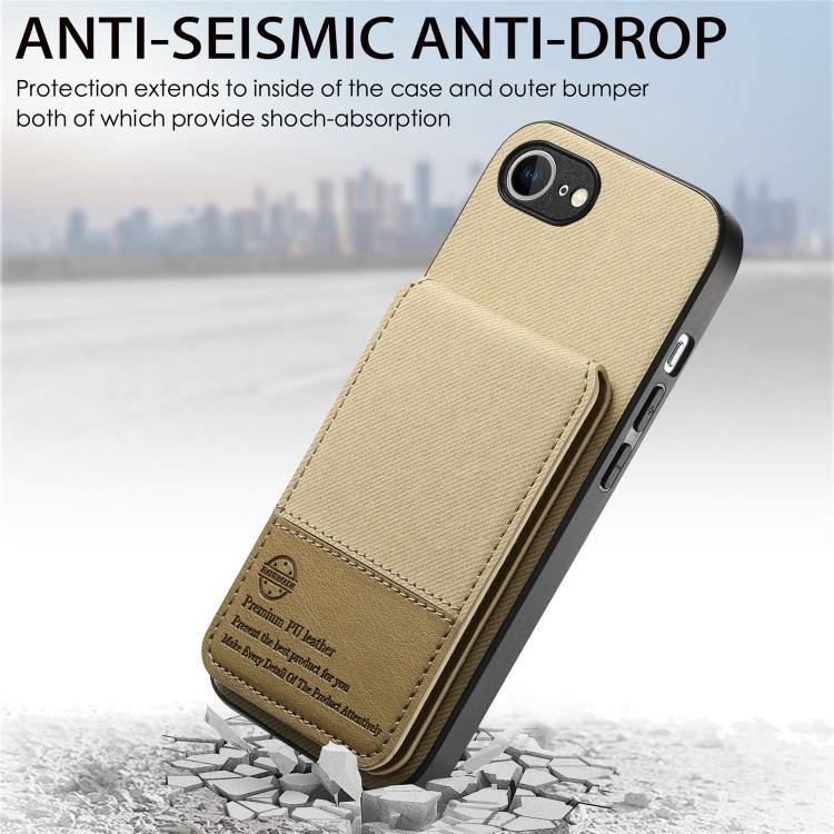 For iPhone 17e / 16e Twill Fabric Leather Vertical Flip RFID Card Bag Phone Case