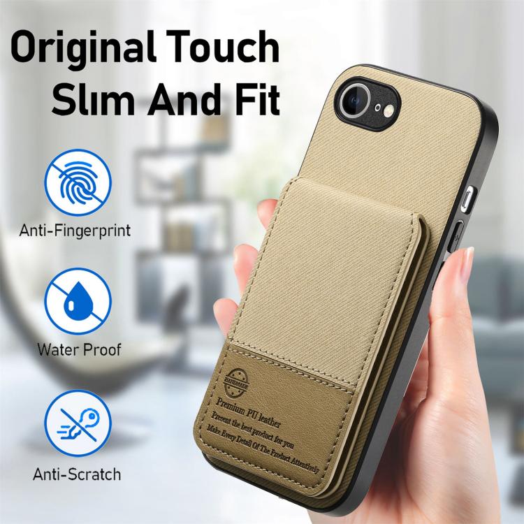 For iPhone 17e / 16e Twill Fabric Leather Vertical Flip RFID Card Bag Phone Case
