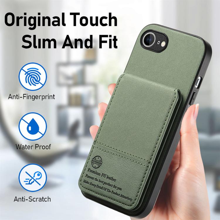 For iPhone 17e / 16e Twill Fabric Leather Vertical Flip RFID Card Bag Phone Case