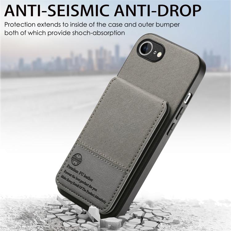 For iPhone 17e / 16e Twill Fabric Leather Vertical Flip RFID Card Bag Phone Case
