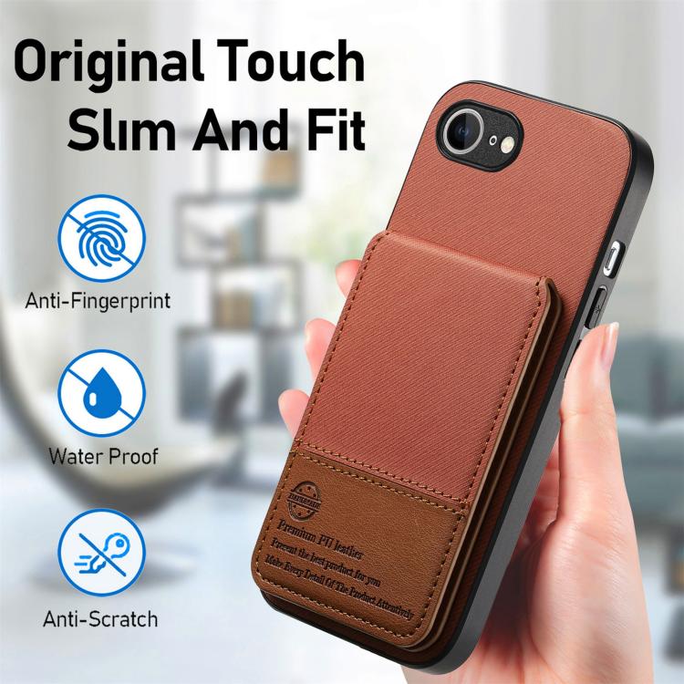 For iPhone 17e / 16e Twill Fabric Leather Vertical Flip RFID Card Bag Phone Case