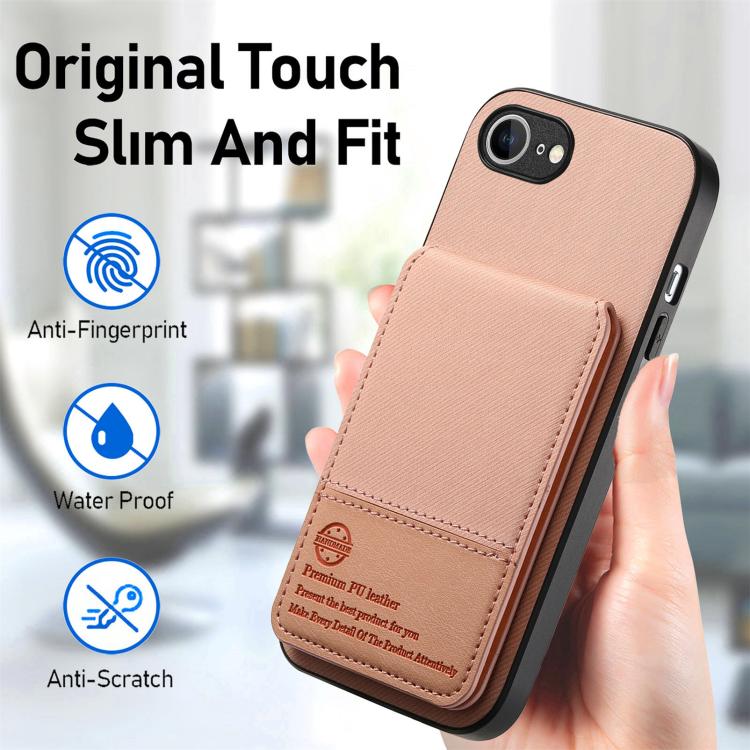 For iPhone 17e / 16e Twill Fabric Leather Vertical Flip RFID Card Bag Phone Case