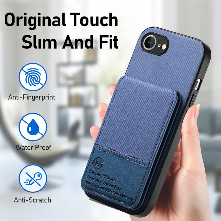 For iPhone 17e / 16e Twill Fabric Leather Vertical Flip RFID Card Bag Phone Case