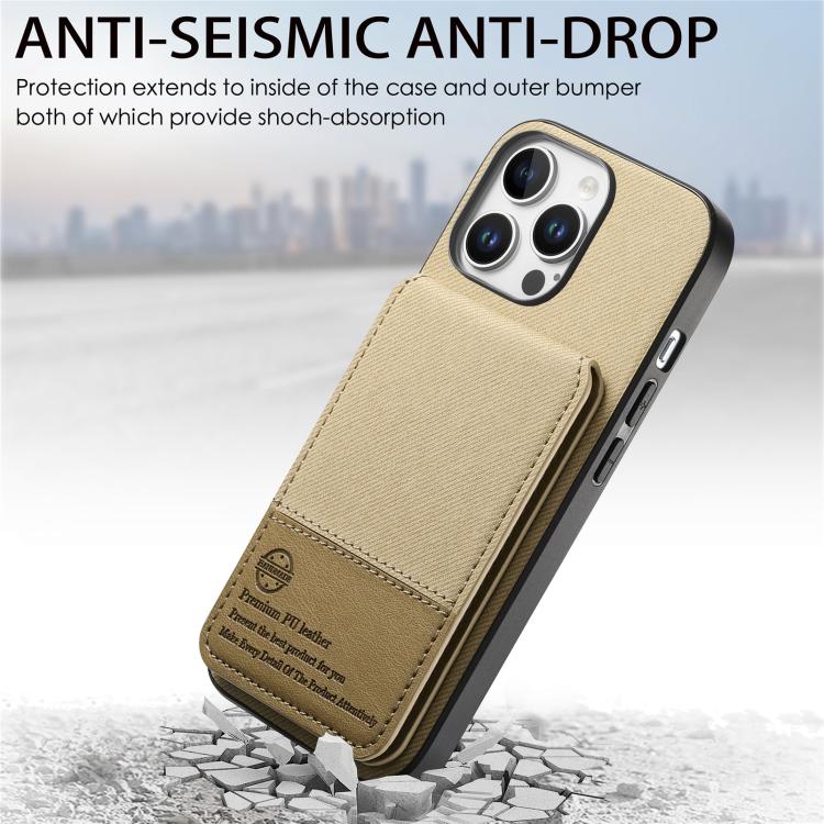 For iPhone 16 Pro Twill Fabric Leather Vertical Flip RFID Card Bag Phone Case