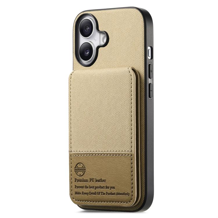For iPhone 16 Twill Fabric Leather Vertical Flip RFID Card Bag Phone Case