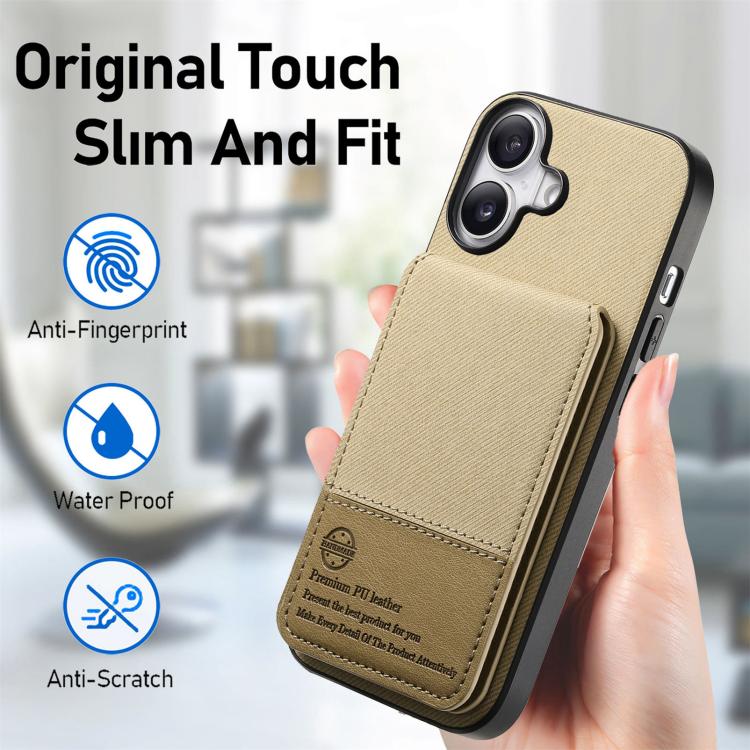 For iPhone 16 Twill Fabric Leather Vertical Flip RFID Card Bag Phone Case