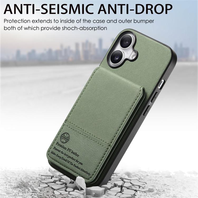 For iPhone 16 Twill Fabric Leather Vertical Flip RFID Card Bag Phone Case