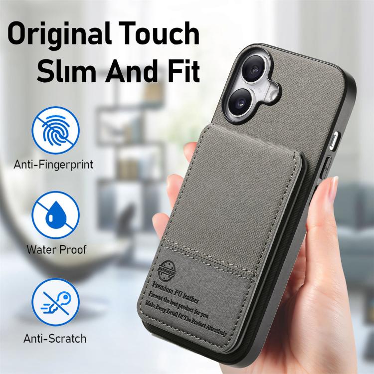 For iPhone 16 Twill Fabric Leather Vertical Flip RFID Card Bag Phone Case