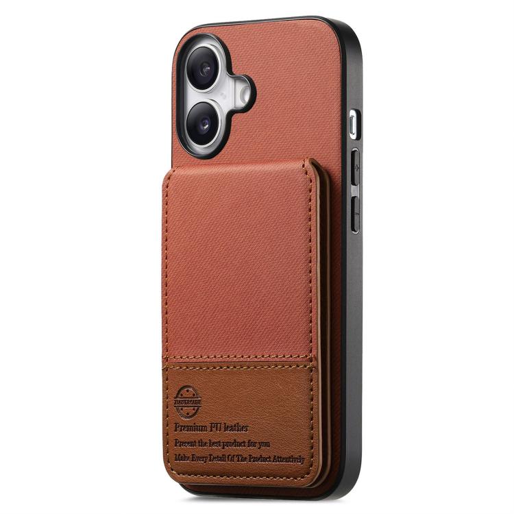For iPhone 16 Twill Fabric Leather Vertical Flip RFID Card Bag Phone Case
