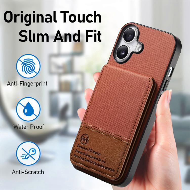 For iPhone 16 Twill Fabric Leather Vertical Flip RFID Card Bag Phone Case