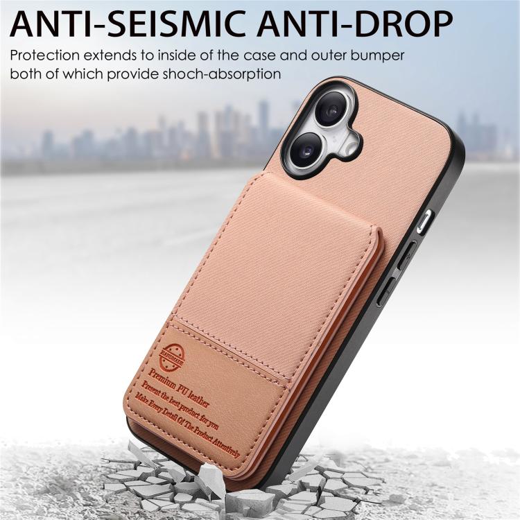 For iPhone 16 Twill Fabric Leather Vertical Flip RFID Card Bag Phone Case