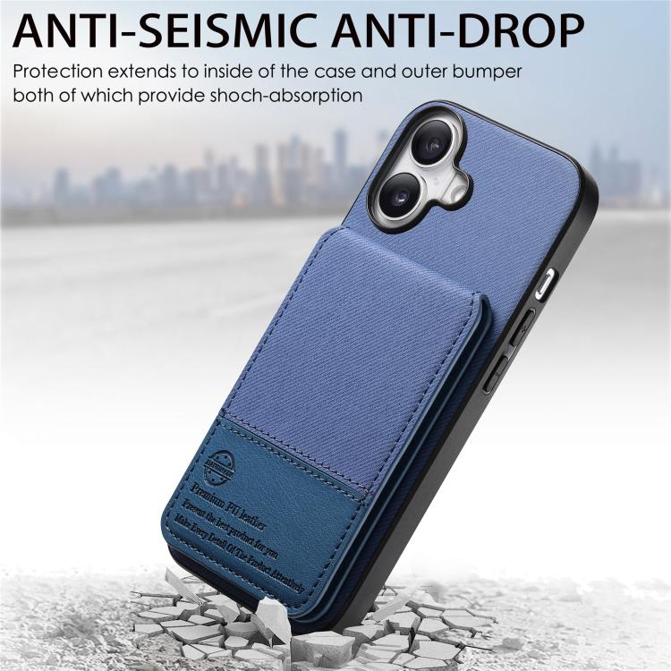 For iPhone 16 Twill Fabric Leather Vertical Flip RFID Card Bag Phone Case