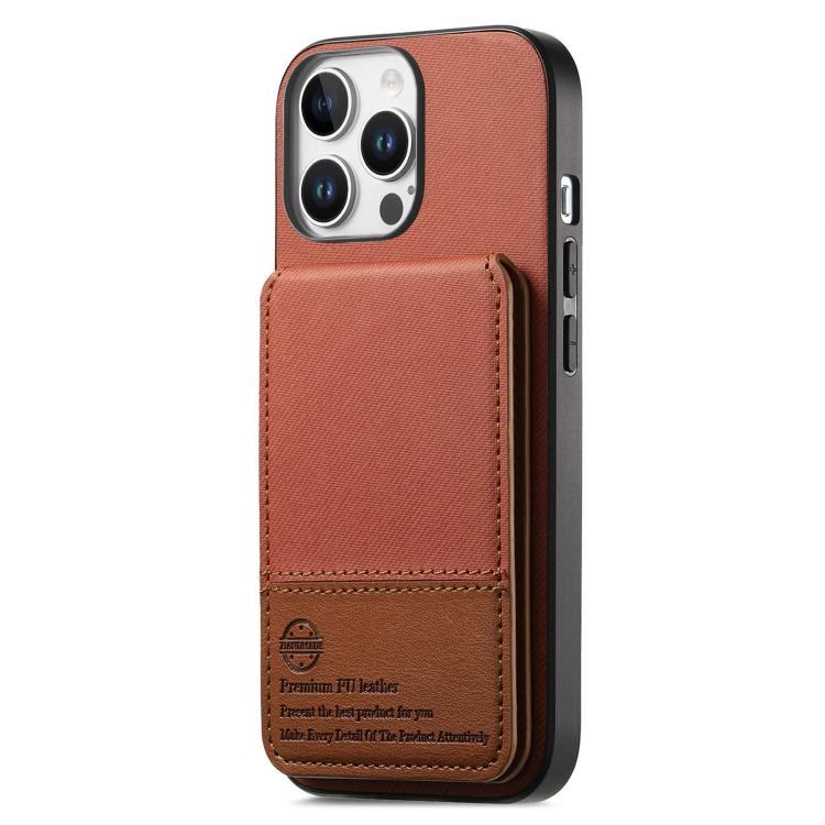 For iPhone 15 Pro Twill Fabric Leather Vertical Flip RFID Card Bag Phone Case