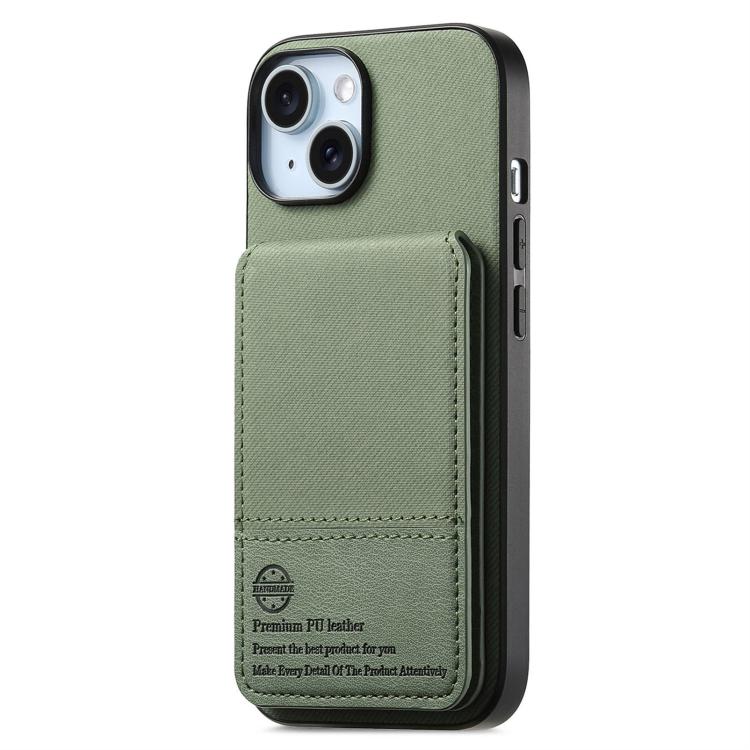 For iPhone 14 Plus Twill Fabric Leather Vertical Flip RFID Card Bag Phone Case