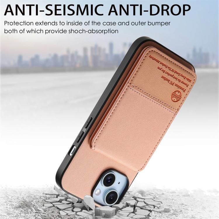 For iPhone 14 Plus Twill Fabric Leather Vertical Flip RFID Card Bag Phone Case