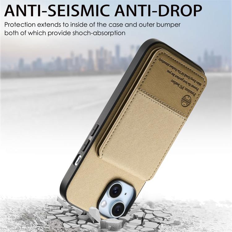 For iPhone 14 Twill Fabric Leather Vertical Flip RFID Card Bag Phone Case