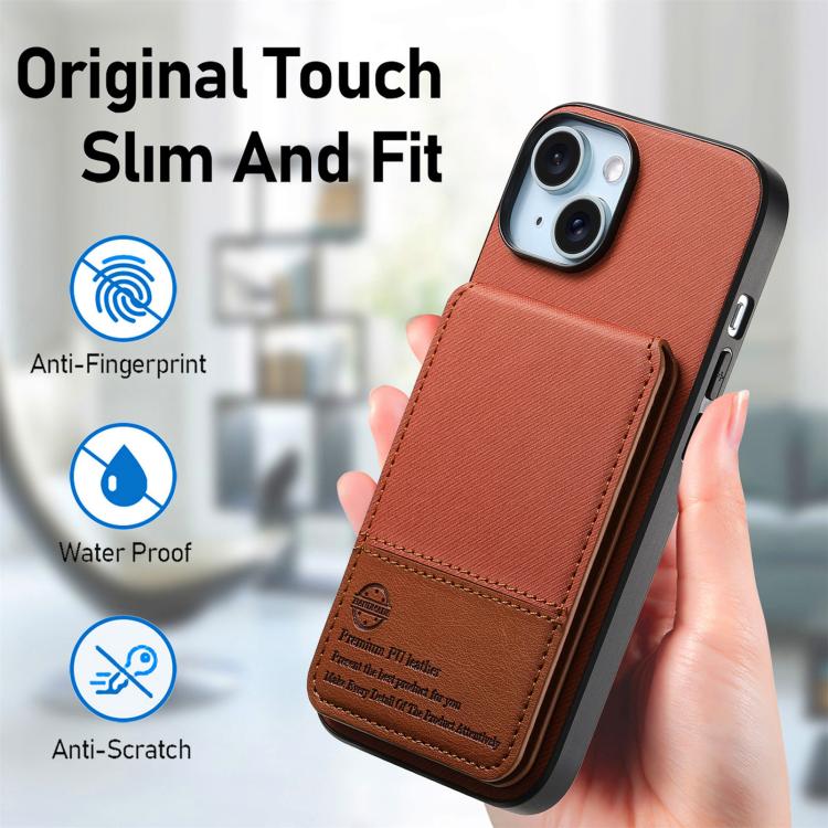 For iPhone 14 Twill Fabric Leather Vertical Flip RFID Card Bag Phone Case