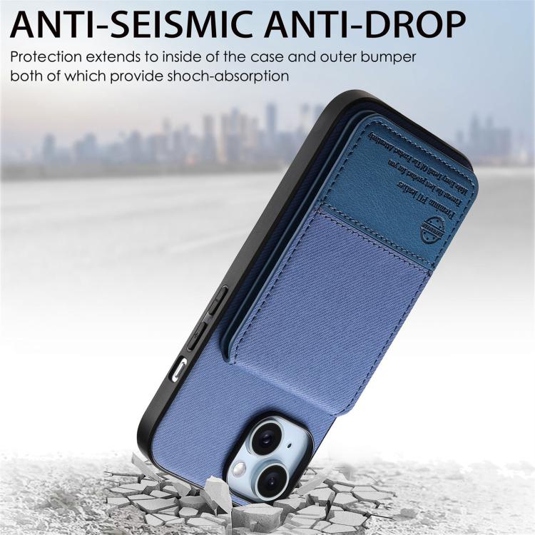 For iPhone 14 Twill Fabric Leather Vertical Flip RFID Card Bag Phone Case