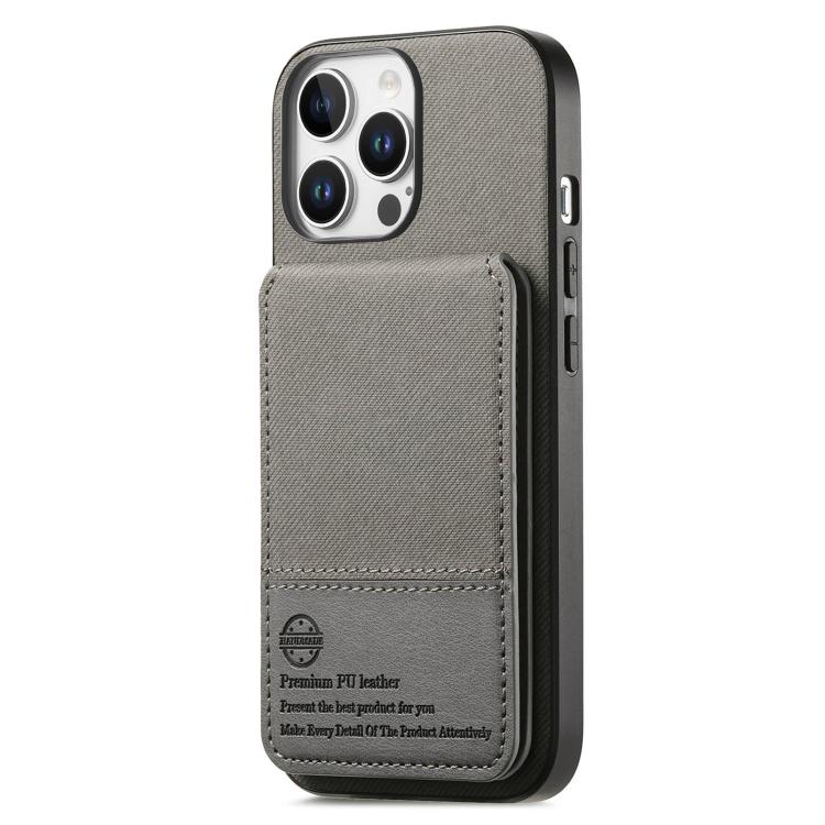 For iPhone 14 Pro Max Twill Fabric Leather Vertical Flip RFID Card Bag Phone Case