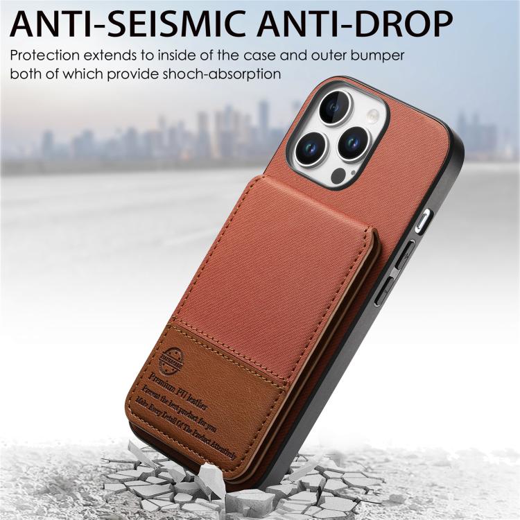 For iPhone 14 Pro Max Twill Fabric Leather Vertical Flip RFID Card Bag Phone Case